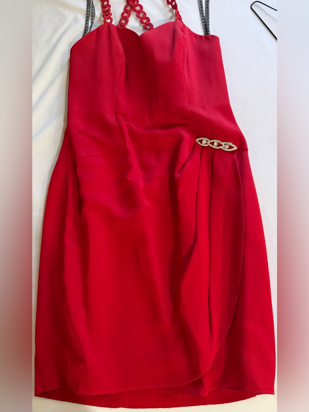 Amanda Taylor Red Dress With Rhinestone Hook Detail